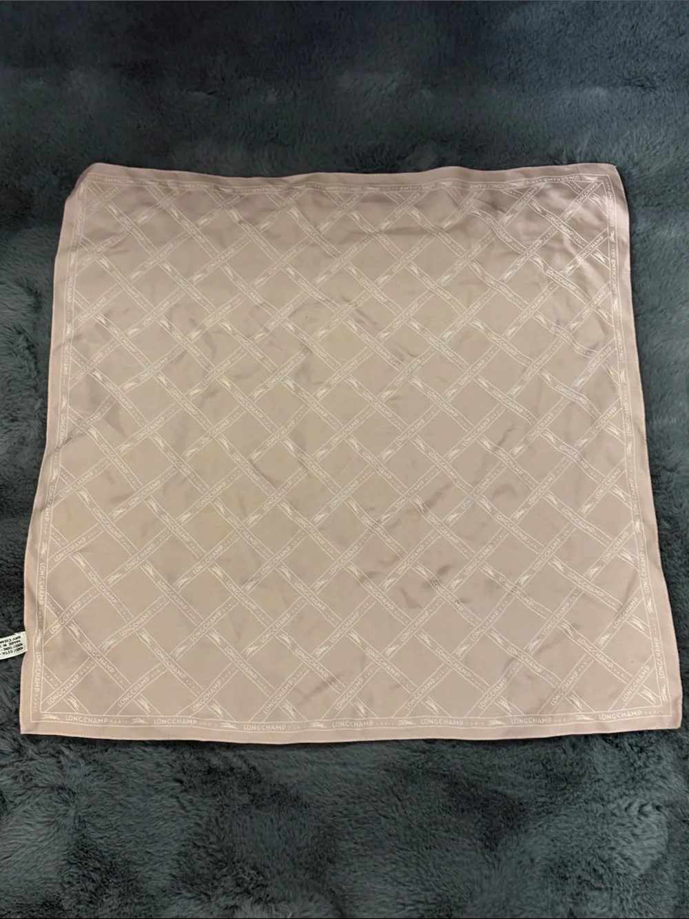Longchamp Blush Pink Jacquard Logo Silk Scarf